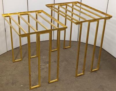 Jean Roy re Jean Royere pair of gilt iron stack tables