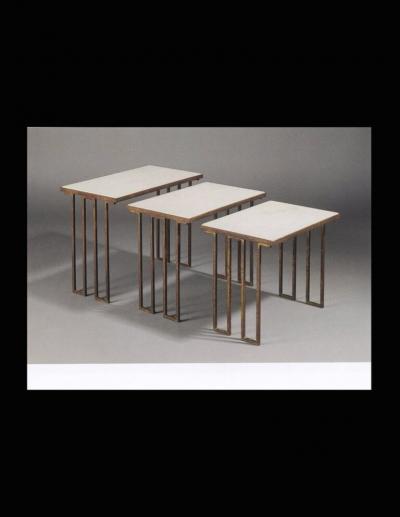 Jean Roy re Jean Royere pair of gilt iron stack tables