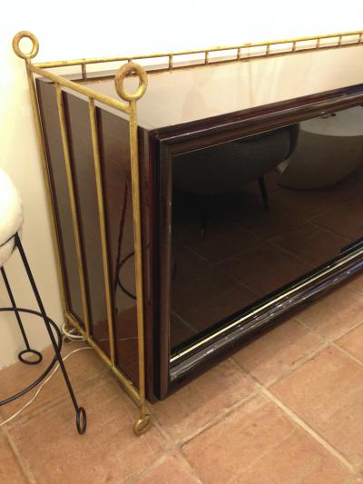 Jean Roy re Jean Royere rarest buffet model Yo Yo with black opaline sliding doors