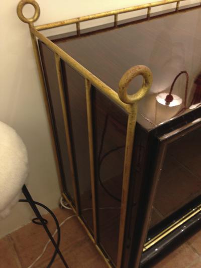 Jean Roy re Jean Royere rarest buffet model Yo Yo with black opaline sliding doors