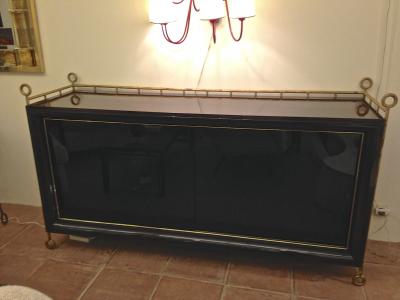 Jean Roy re Jean Royere rarest buffet model Yo Yo with black opaline sliding doors