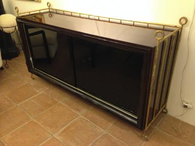 Jean Roy re Jean Royere rarest buffet model Yo Yo with black opaline sliding doors