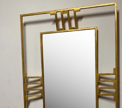 Jean Roy re Jean Royere rarest documented gold leaf wrought iron mirror