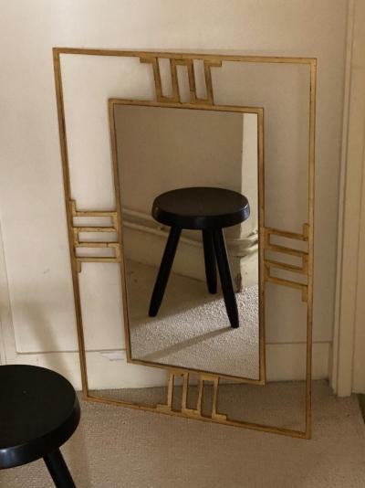 Jean Roy re Jean Royere rarest documented gold leaf wrought iron mirror