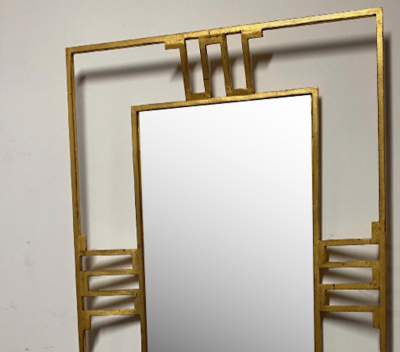 Jean Roy re Jean Royere rarest documented gold leaf wrought iron mirror