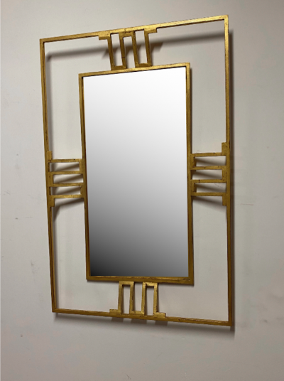 Jean Roy re Jean Royere rarest documented gold leaf wrought iron mirror
