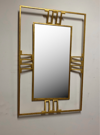 Jean Roy re Jean Royere rarest documented gold leaf wrought iron mirror