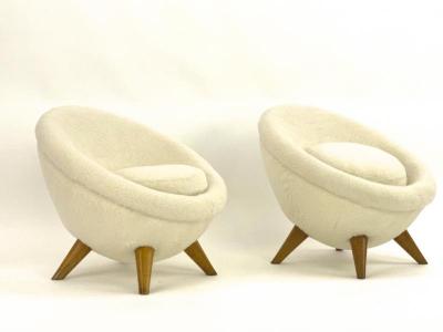 Jean Roy re Jean Royere rarest genuine documented pair of Petit Oeuf chairs