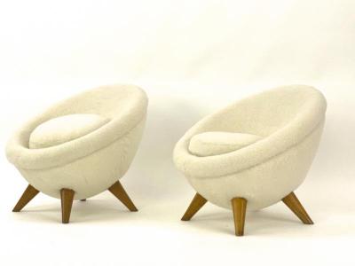 Jean Roy re Jean Royere rarest genuine documented pair of Petit Oeuf chairs