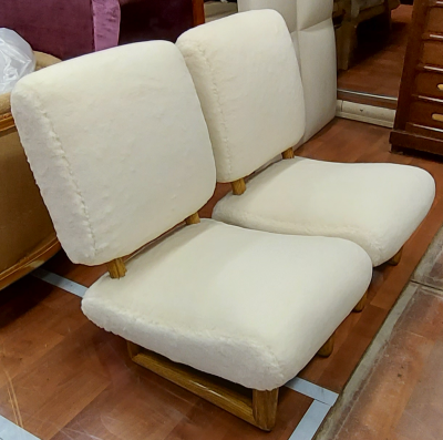 Jean Roy re Jean Royere rarest pair of Visiteur du soir wool faux fur slipper chairs