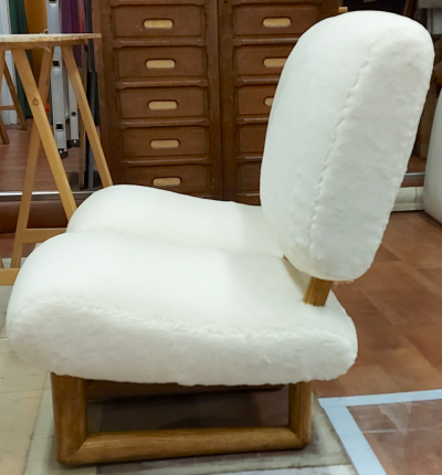 Jean Roy re Jean Royere rarest pair of Visiteur du soir wool faux fur slipper chairs