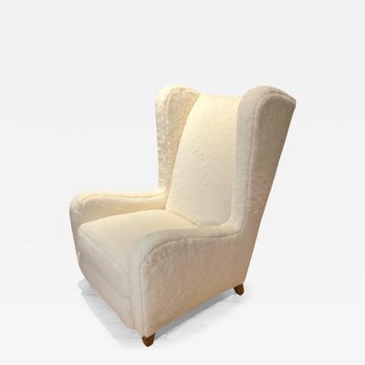 Jean Roy re Jean Royere single Souflet lounge chair newly covered in faux fur