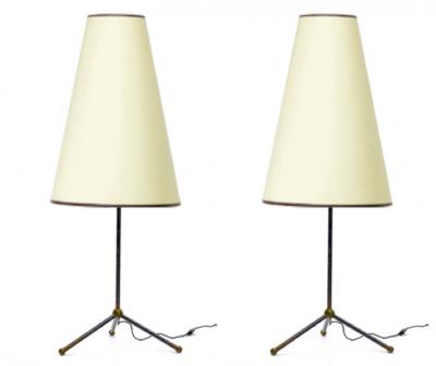 Jean Roy re Jean Royere style pair of tripod table lamp