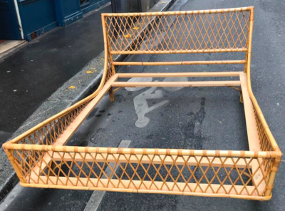 Jean Roy re Jean Royere style rattan croisillon bed