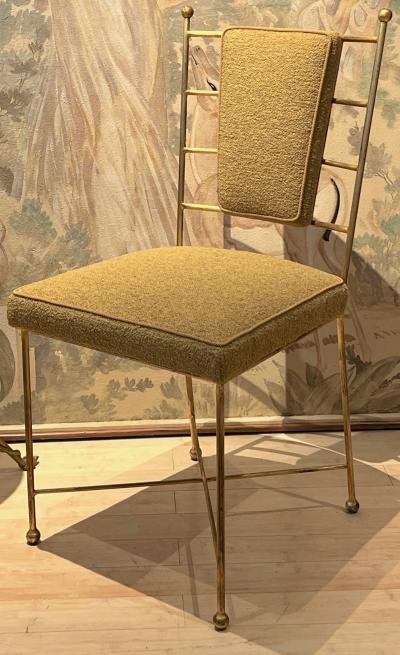 Jean Roy re Jean Royere style set of 6 gold leaf wrought iron dinning chairs