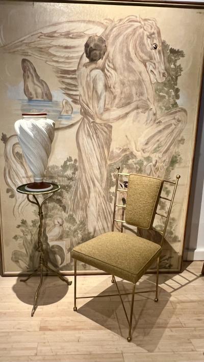 Jean Roy re Jean Royere style set of 6 gold leaf wrought iron dinning chairs