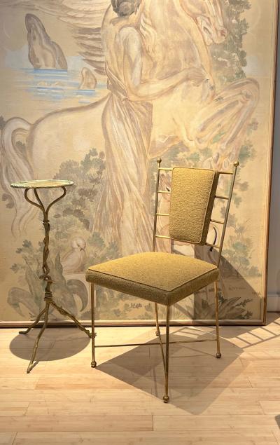 Jean Roy re Jean Royere style set of 6 gold leaf wrought iron dinning chairs