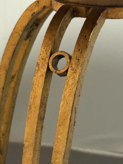 Jean Roy re MID CENTURY GILT IRON AND BROWN MIRROR TABLE ATTRIBUTED TO JEAN ROYERE