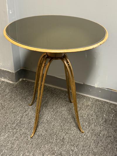 Jean Roy re MID CENTURY GILT IRON AND BROWN MIRROR TABLE ATTRIBUTED TO JEAN ROYERE