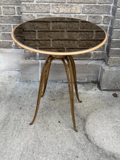 Jean Roy re MID CENTURY GILT IRON AND BROWN MIRROR TABLE ATTRIBUTED TO JEAN ROYERE