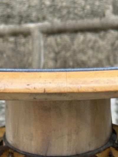 Jean Roy re MID CENTURY GILT IRON AND BROWN MIRROR TABLE ATTRIBUTED TO JEAN ROYERE