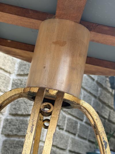 Jean Roy re MID CENTURY GILT IRON AND BROWN MIRROR TABLE ATTRIBUTED TO JEAN ROYERE