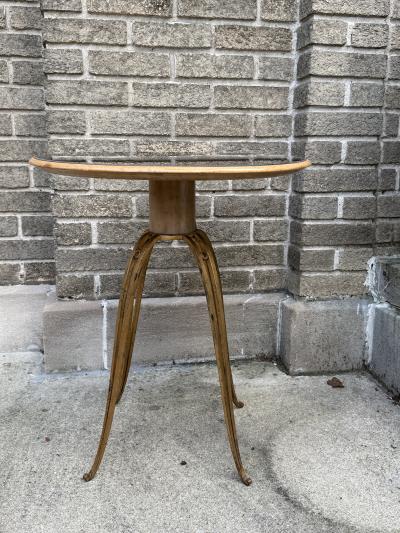 Jean Roy re MID CENTURY GILT IRON AND BROWN MIRROR TABLE ATTRIBUTED TO JEAN ROYERE