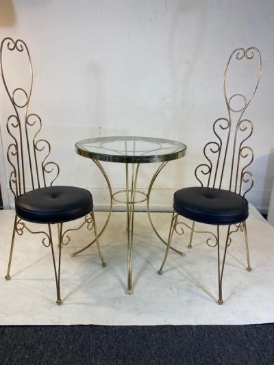 Jean Roy re MID CENTURY JEAN ROYERE STYLE GILT METAL CAFE TABLE AND CHAIRS