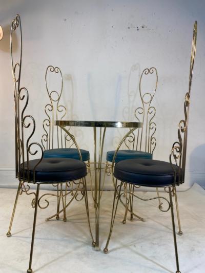 Jean Roy re MID CENTURY JEAN ROYERE STYLE GILT METAL CAFE TABLE AND CHAIRS