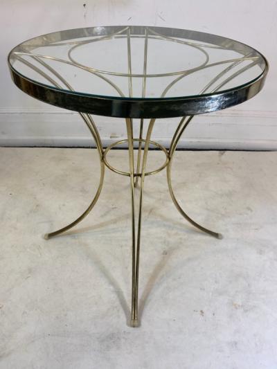 Jean Roy re MID CENTURY JEAN ROYERE STYLE GILT METAL CAFE TABLE AND CHAIRS