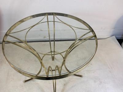Jean Roy re MID CENTURY JEAN ROYERE STYLE GILT METAL CAFE TABLE AND CHAIRS