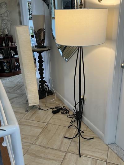 Jean Roy re MODERNIST BLACK METAL CAGE FORM FLOOR LAMPS IN THE MANNER OF JEAN ROYERE
