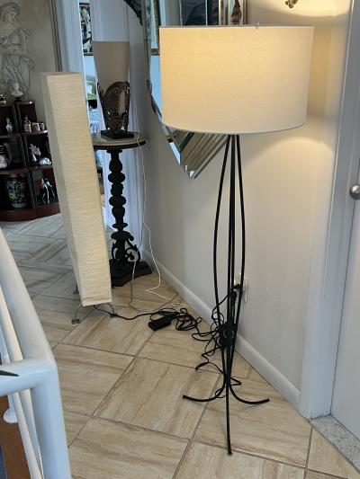 Jean Roy re MODERNIST BLACK METAL CAGE FORM FLOOR LAMPS IN THE MANNER OF JEAN ROYERE
