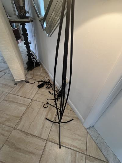 Jean Roy re MODERNIST BLACK METAL CAGE FORM FLOOR LAMPS IN THE MANNER OF JEAN ROYERE