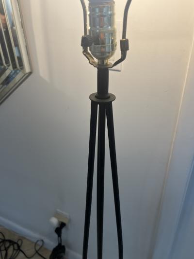 Jean Roy re MODERNIST BLACK METAL CAGE FORM FLOOR LAMPS IN THE MANNER OF JEAN ROYERE