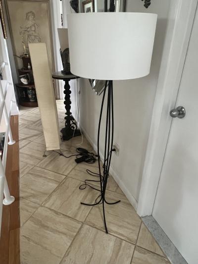 Jean Roy re MODERNIST BLACK METAL CAGE FORM FLOOR LAMPS IN THE MANNER OF JEAN ROYERE