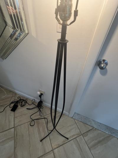 Jean Roy re MODERNIST BLACK METAL CAGE FORM FLOOR LAMPS IN THE MANNER OF JEAN ROYERE