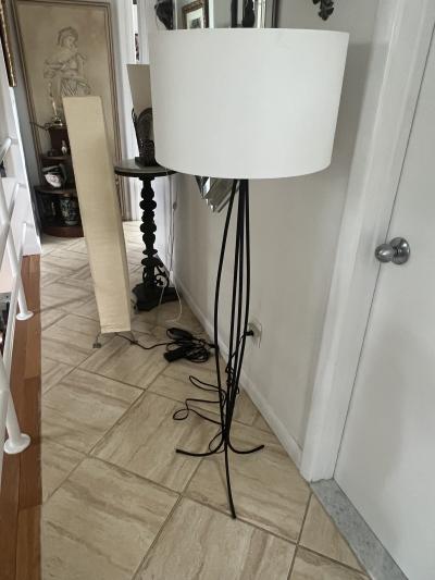 Jean Roy re MODERNIST BLACK METAL CAGE FORM FLOOR LAMPS IN THE MANNER OF JEAN ROYERE