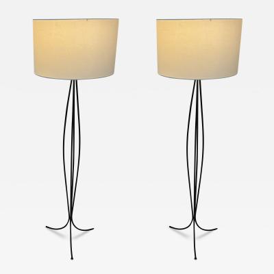 Jean Roy re MODERNIST BLACK METAL CAGE FORM FLOOR LAMPS IN THE MANNER OF JEAN ROYERE