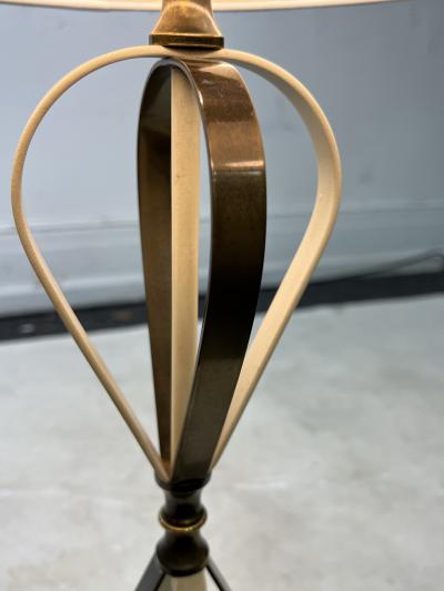 Jean Roy re MODERNIST BRASS ENAMEL RIBBON BALLOON LAMPS IN THE STYLE OF JEAN ROYERE
