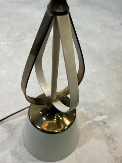 Jean Roy re MODERNIST BRASS ENAMEL RIBBON BALLOON LAMPS IN THE STYLE OF JEAN ROYERE