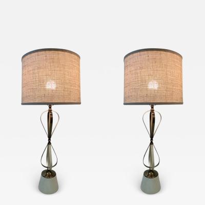 Jean Roy re MODERNIST BRASS ENAMEL RIBBON BALLOON LAMPS IN THE STYLE OF JEAN ROYERE