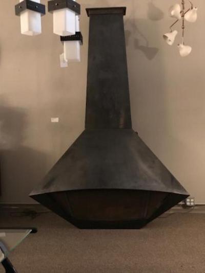 Jean Roy re Mid Century Modernist Metal Fireplace in the style of Jean Royere