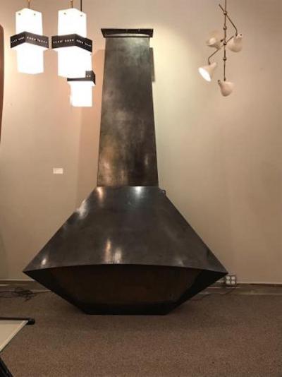 Jean Roy re Mid Century Modernist Metal Fireplace in the style of Jean Royere