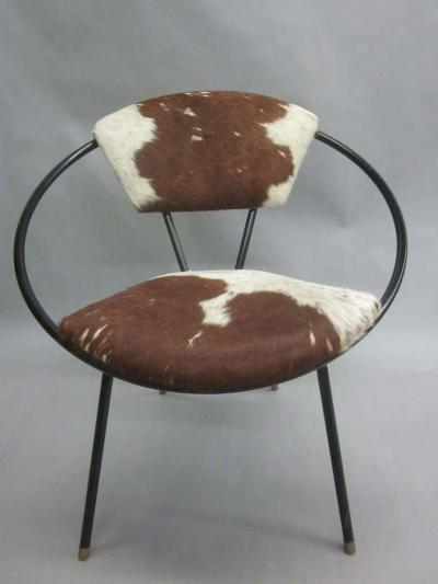 Jean Roy re Pair of French Mid Century Modern Cowhide Lounge Chairs Spirit of Jean Roye re
