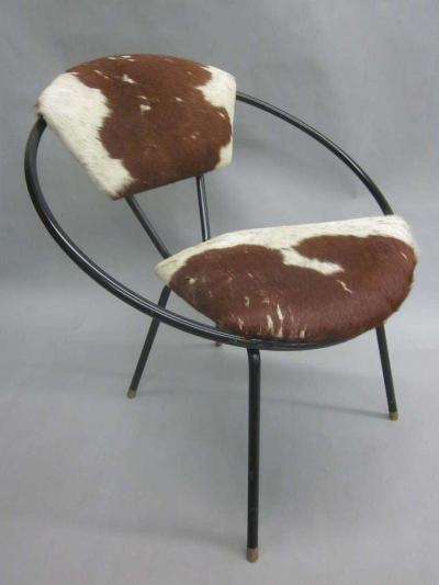 Jean Roy re Pair of French Mid Century Modern Cowhide Lounge Chairs Spirit of Jean Roye re