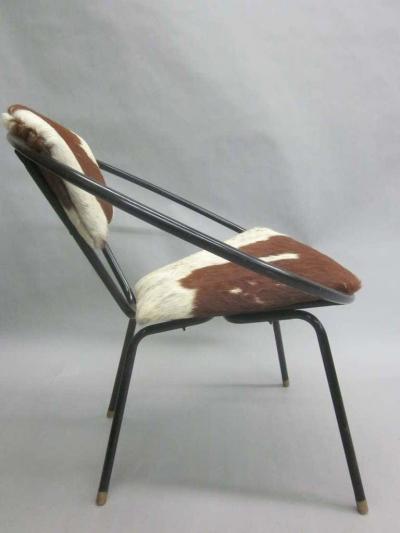 Jean Roy re Pair of French Mid Century Modern Cowhide Lounge Chairs Spirit of Jean Roye re