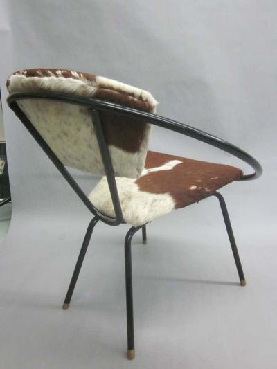 Jean Roy re Pair of French Mid Century Modern Cowhide Lounge Chairs Spirit of Jean Roye re