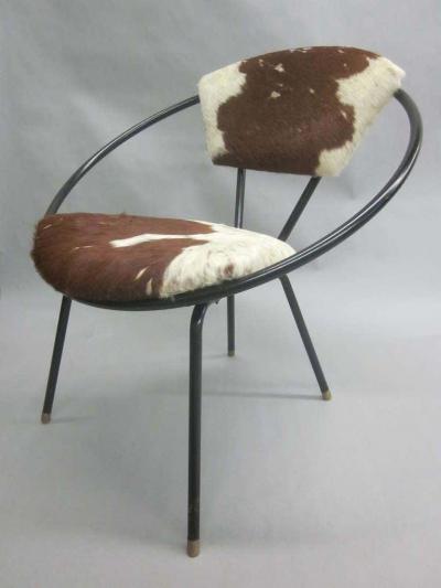 Jean Roy re Pair of French Mid Century Modern Cowhide Lounge Chairs Spirit of Jean Roye re