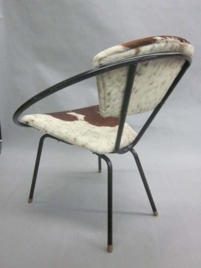 Jean Roy re Pair of French Mid Century Modern Cowhide Lounge Chairs Spirit of Jean Roye re